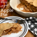 A slice of Mom's easy vegan apple pie on a plate.
