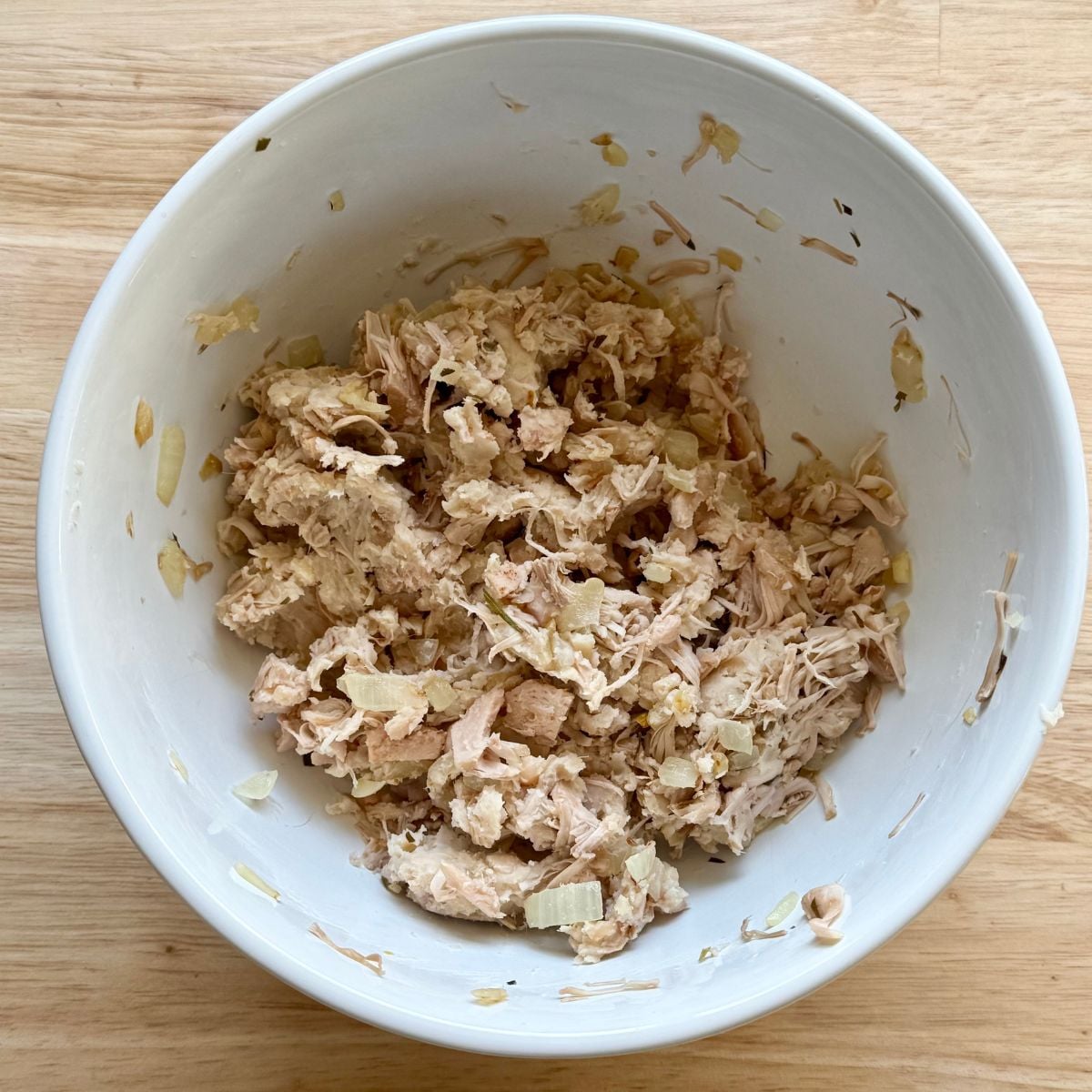 A bowl filled with vegan tuna salad.