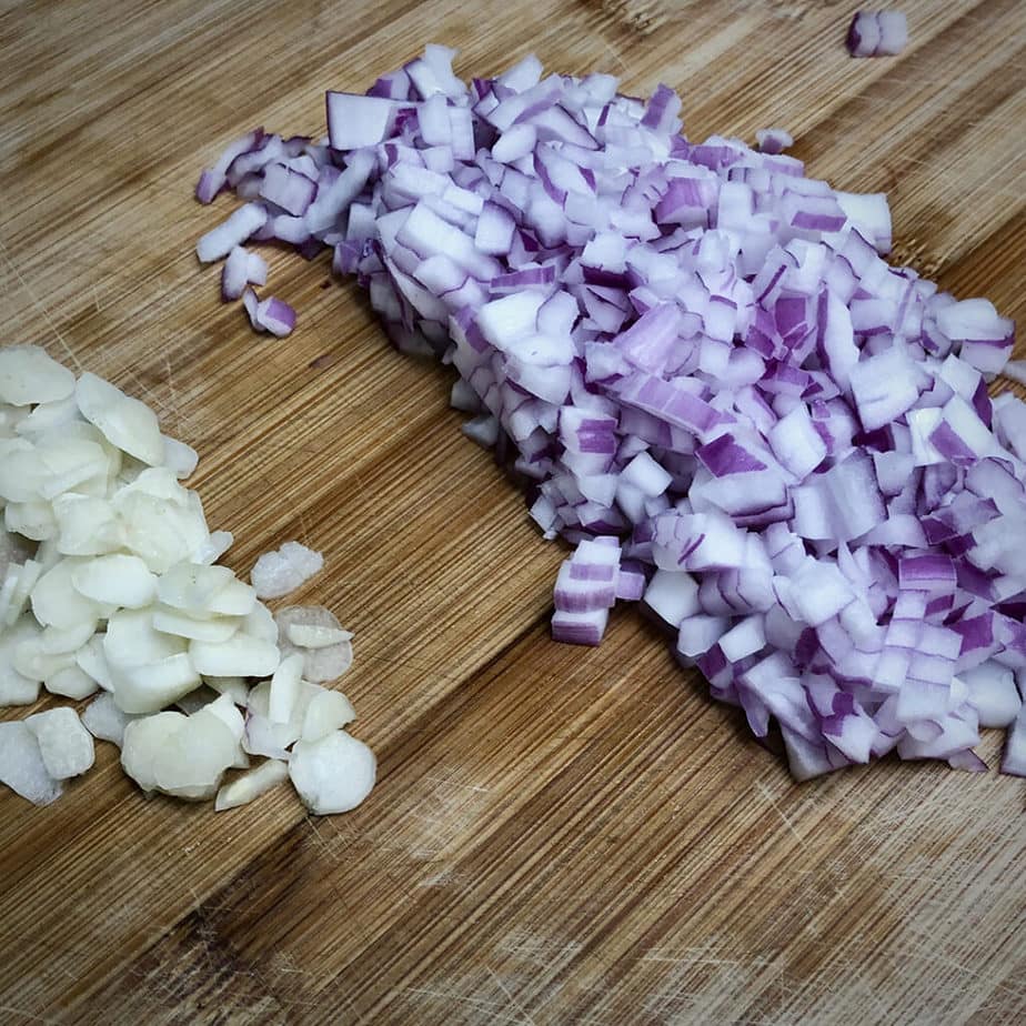 minced red onion and garlic