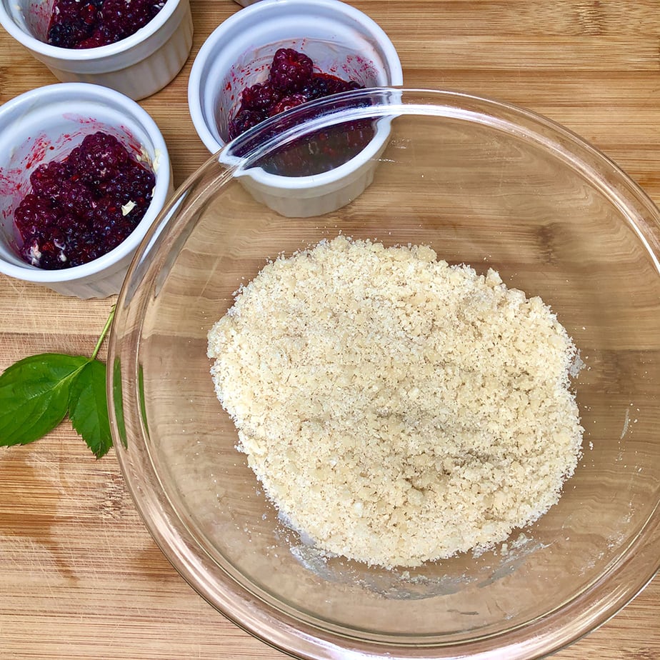 Vegan berry cobbler topping in a bowl.