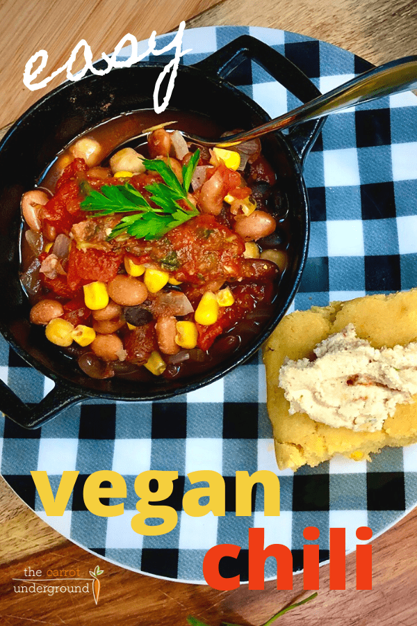 easy vegan chili and cornbread