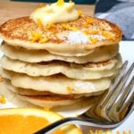 A stack of fluffy vegan pancakes.