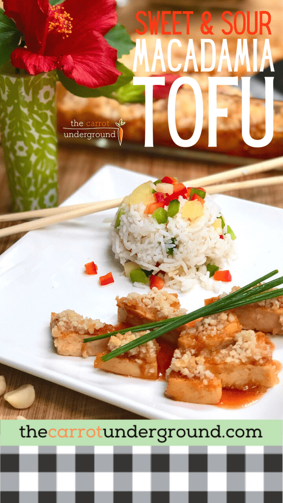 sweet & sour macadamia tofu and steamed rice.