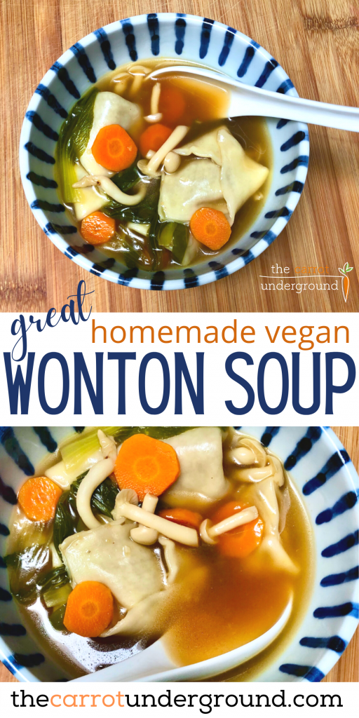 homemade vegan wonton soup in bowls