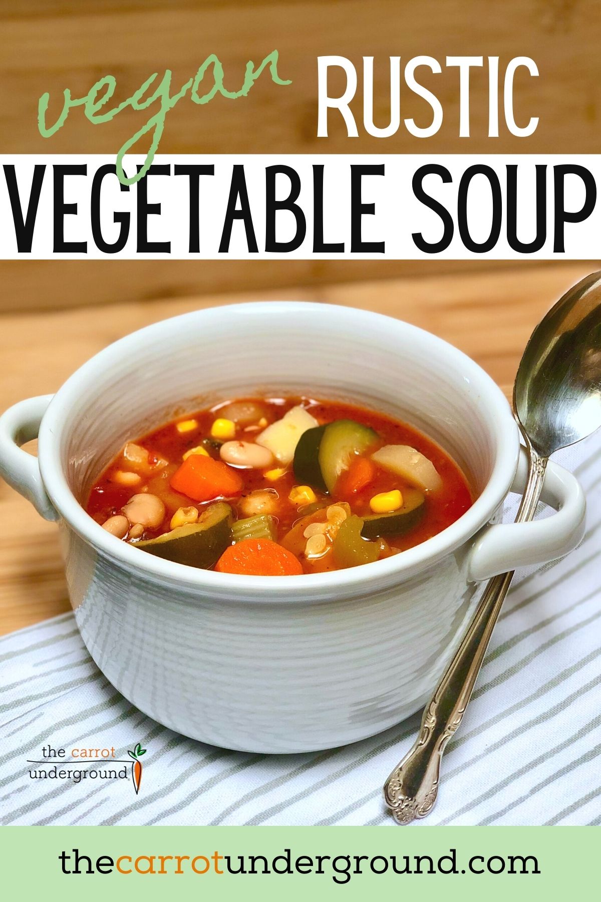 Vegan rustic vegetable soup in a bowl.