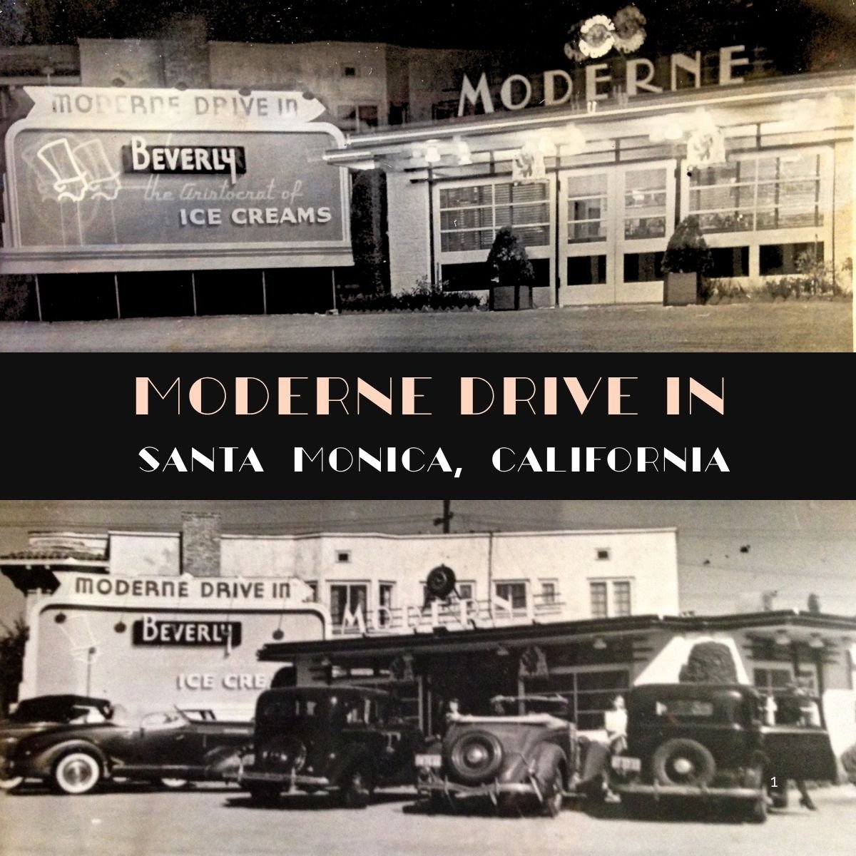 The vintage Moderne Drive In restaurant in Santa Monica, California during the early 20th century.