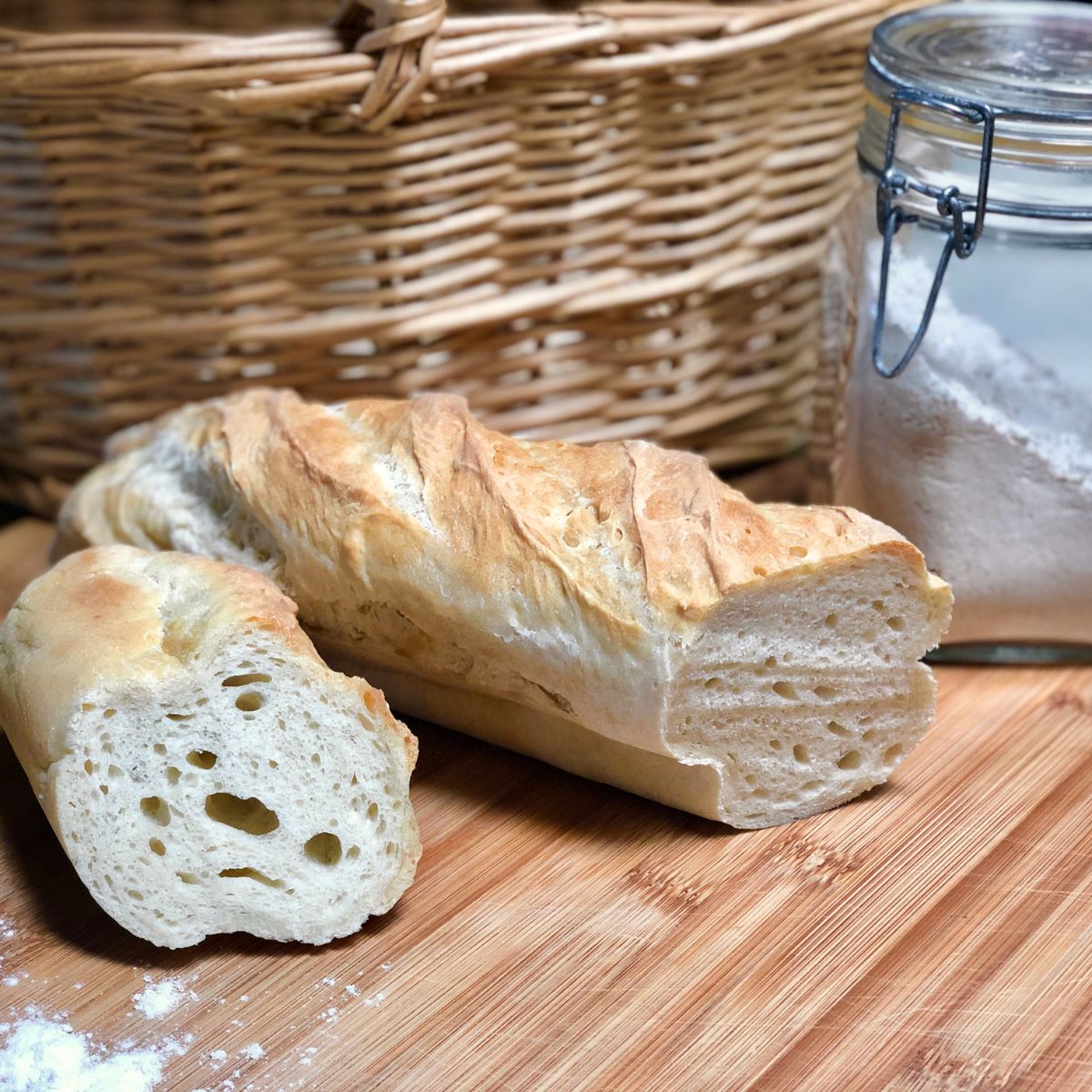 A homemade baguette roll.