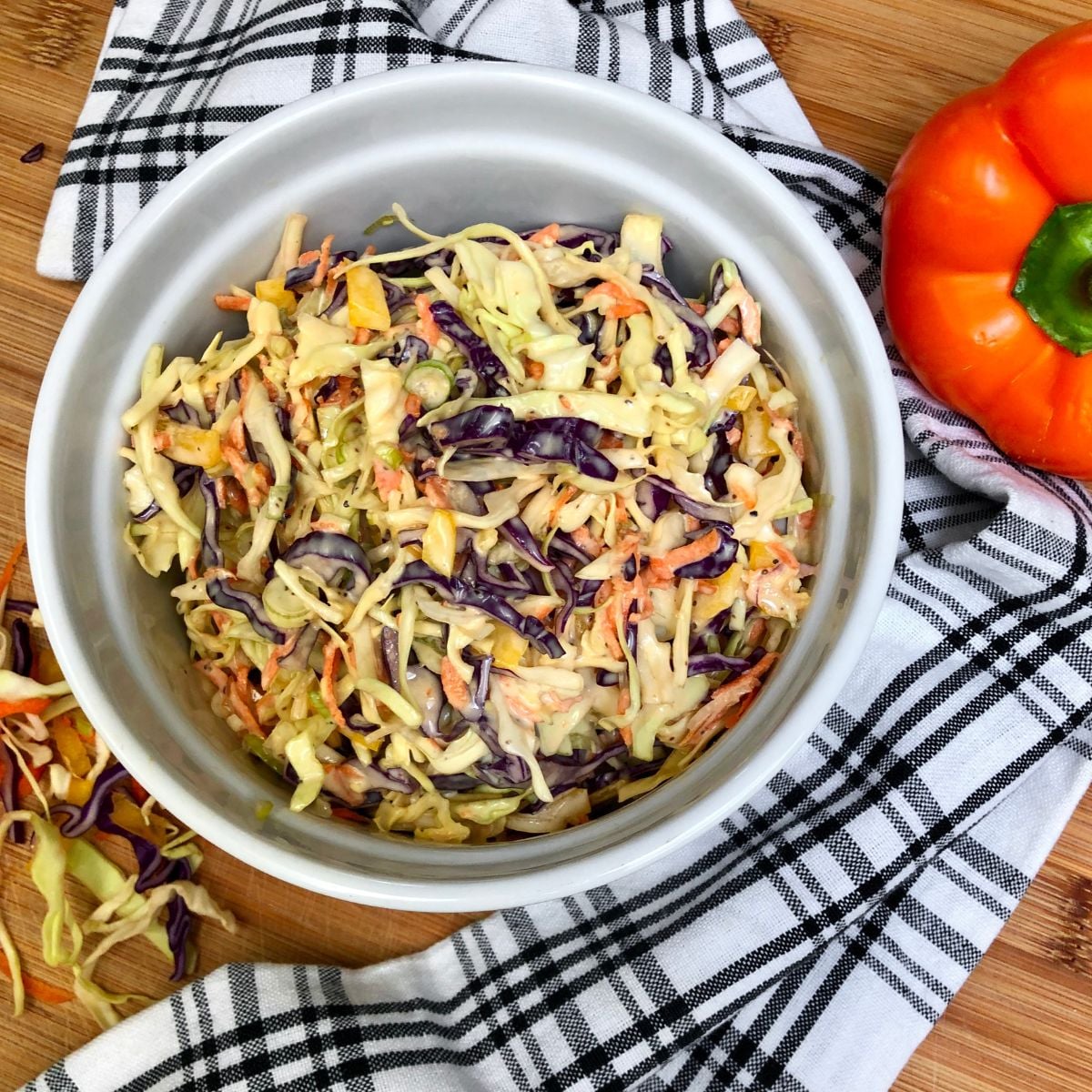 A bowl filled with classic coleslaw.
