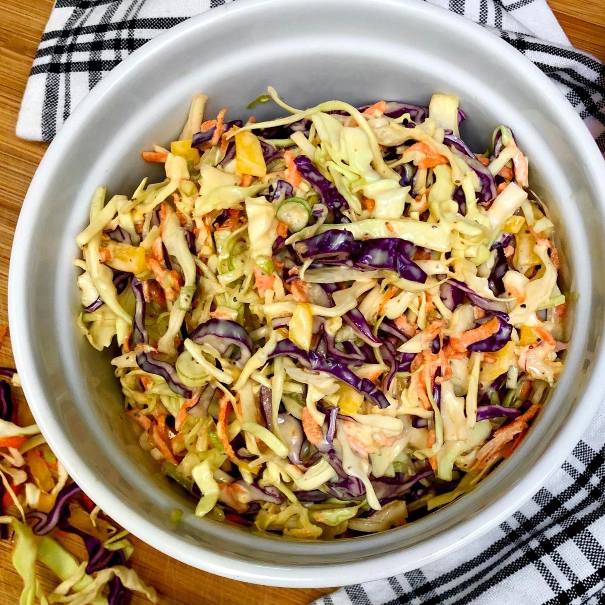 A bowl filled with a classic vegan coleslaw.